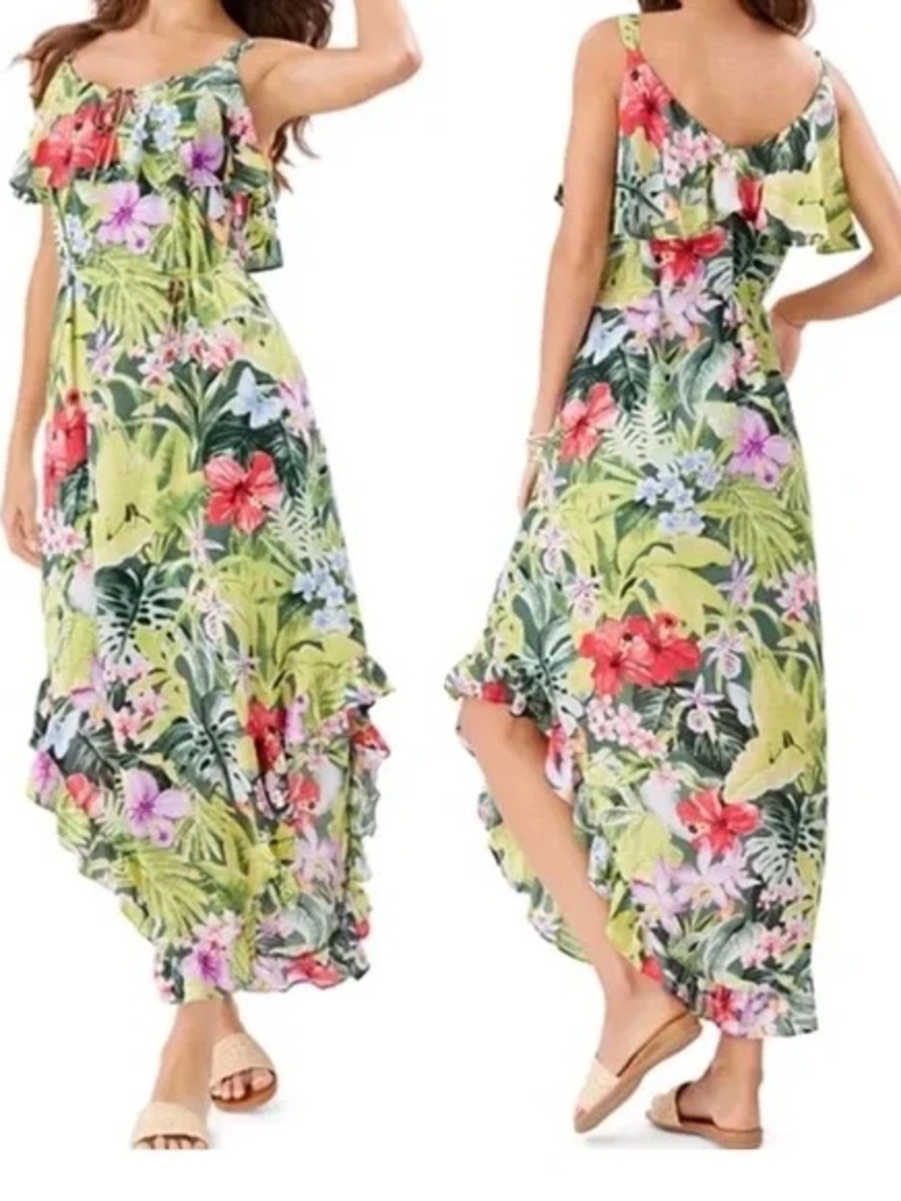 Tommy Bahama Tropolicious Floral Ruffle Maxi Sz M